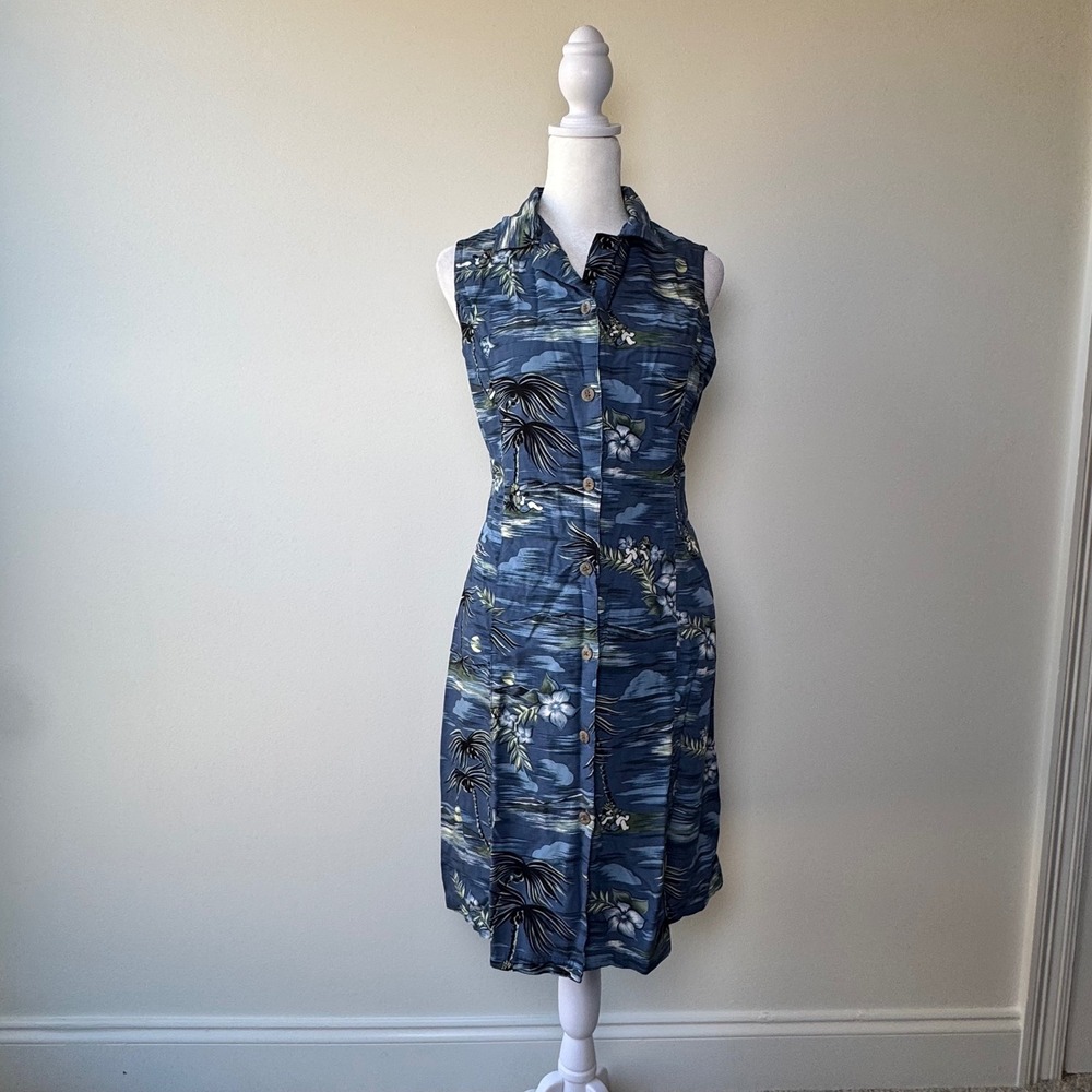 Vintage Big Dogs Hawaiian Midi Dress Size Medium Tropical Floral Resort Vacation